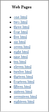 FIGURE 5-1    -Referring to Figure 5-1 above,if you move the mouse pointer over any of these 18 hyperlinks,the pointer changes shape to the ____ pointer,but the text link itself does not change. A)  hand B)  arrow C)  hour glass D)  globe