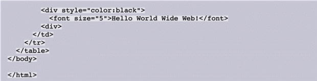 FIGURE 10-1        -Referring to Figure 10-1 above,the text color of the phrase  Hello World Wide Web!  is ____. A)  white B) black C) either a.or b. D) neither a.nor b.