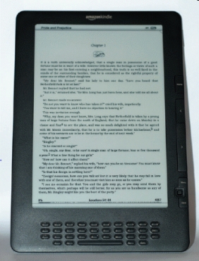   -The Amazon Kindle, shown above, is a platform for ____. A)  e-books B)  DVD movies C)  music CDs D)  all of the above
