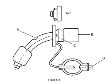 In this diagram,where does the part labeled A-1 fit into this tracheostomy tube?   A)  A B)  B C)  C D)  D