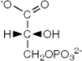 What is the name of the pictured glycolytic intermediate?   A)  1-phosphoglycerate B)  glyceraldehyde-3-phosphate C)  dihydroxyacetone phosphate D)  3-phosphoglycerate