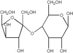 Which of the following best describes the glycosidic bond in the disaccharide shown?   A)  α(1−4)  B)  β(1−4)  C)  α(2−4)  D)  β(2−4)  E)  None of the above.