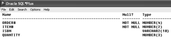 Structure of the ORDERITEMS table    -Based on the structure of the ORDERITEMS table, which of the following commands was most likely used to create the table? A)  CREATE TABLE orderitems (order# NUMBER (4)  PRIMARY KEY, Item# NUMBER(2)  PRIMARY KEY, Isbn VARCHAR2(10) , Qty NUMBER(3) ) ; B)  CREATE TABLE orderitems (order# NUMBER (4) , Item# NUMBER(2) , Isbn VARCHAR2(10) , Qty NUMBER(3) , NOT NULL (order#, item#) ) ; C)  CREATE TABLE orderitems (order# NUMBER (4) , Item# NUMBER(2) , Isbn VARCHAR2(10) , Qty NUMBER(3) , PRIMARY KEY(order#, item#) ) ; D)  CREATE TABLE orderitems (order# NUMBER (4) , Item# NUMBER(2) , Isbn VARCHAR2(10) , Qty NUMBER(3) , PRIMARY KEY(order#) , PRIMARY KEY(order#) ) ;