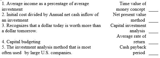 Match each of the following terms with the best definition given below.   