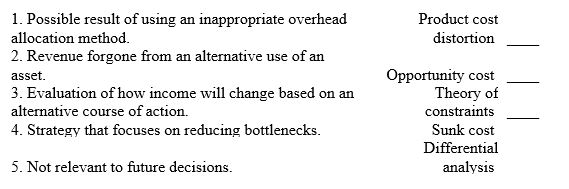Match each of the following terms with the best definition.   