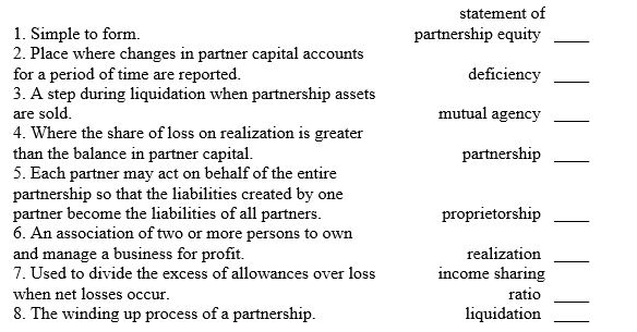 Match each statement to the item listed below.   
