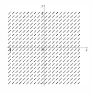  A direction field is given below. Which of the following represents its differential equation?    A)   \frac { d y } { d x } = \sin x   B)   \frac { d y } { d x } = - y   C)   \frac { d y } { d x } = y - \frac { 1 } { 2 } y ^ { 2 }   D)   \frac { d y } { d x } = x + y   E)   \frac { d y } { d x } = x ^ { 2 }   F)   \frac { d y } { d x } = 1   G)   \frac { d y } { d x } = y ^ { 2 }   H)   \frac { d y } { d x } = x ^ { 2 } + y ^ { 2 }   