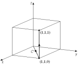  Evaluate the line integral  \int _ { C } x y d x + z d y + y d z  , where the curve C is given in the figure below.   