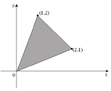  Rewrite  \iint _ { R } f ( x , y ) d A  as an iterated integral with y as the variable of integration in the outer integral, where R is the region shown below.   