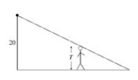 A parking lot light is mounted on top of a 20-foot tall lamppost. A person T feet tall is walking away from the lamppost along a straight path. Determine a function which expresses the length of the person's shadow in terms of the person's distance from the lamppost.  