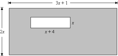 Find the area of the shaded region in the figure.Write your result as a polynomial in standard form.   A)  5x<sup>2</sup> - 2x B)  5x<sup>2</sup> + 6x C)  7x<sup>2</sup> - 2x D)  7x<sup>2</sup> + 6x E)  6x<sup>2</sup> - x