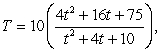 When food is placed in a refrigerator, the time required for the food to cool depends on the amount of food, the air circulation in the refrigerator, the original temperature of the food, and the temperature of the refrigerator.One model for the temperature of food that starts at   and is placed in a   refrigerator is     where   is the temperature (in degrees Fahrenheit)  and   is the time (in hours) .According to the model, after how many hours will the food reach a temperature of   A)  after 5 hours B)  after 2 hours C)  after 6 hours D)  after 3 hours E)  after 1 hour