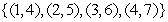 Find the inverse function of the function f given by the set of ordered pairs.   A)    B)    C)    D)    E)   