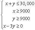 <strong>You plan to invest up to $30,000 in two different interest-bearing accounts.Each account is to contain at least $9000.Moreover, one account should have at least three times the amount that is in the other account.Find a system of inequalities that describes the amount that you can invest in each account.</strong> A) B) C) D) E)
