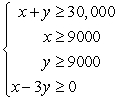 <strong>You plan to invest up to $30,000 in two different interest-bearing accounts.Each account is to contain at least $9000.Moreover, one account should have at least three times the amount that is in the other account.Find a system of inequalities that describes the amount that you can invest in each account.</strong> A) B) C) D) E)