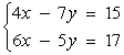 Use matrices to solve the system of equations (if possible) .Use Gaussian elimination with back-substitution or Gauss-Jordan elimination.   A)  x = -2, y = 1 B)  x = 2, y = -1 C)  x = -1, y = 2 D)  x = -1, y = -2 E)  no solution
