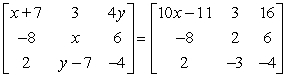 Find x and y.   A)  x = 2, y = 4 B)  x = 2, y = 3 C)  x = 3, y = 3 D)  x = 4, y = 3 E)  no solution