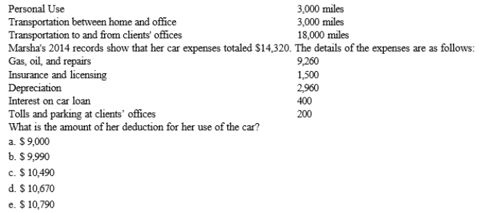 During 2014, Marsha, an employee of G&H CPA firm, drove her car 24,000 miles. The detail of the mileage is as follows:  