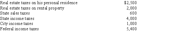 <strong>Ricardo pays the following taxes during the year:   ​ What is the amount Ricardo can deduct for taxes as an itemized deduction for the year?</strong> A)$7,500 B)$8,100 C)$9,500 D)$12,900 E)$15,500 <div style=padding-top: 35px> 