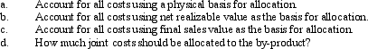 Mandala Inc. obtains two products and a by-product from its production process. By-product revenues are treated as other income and a noncost approach is used to assign costs to them. During the period, 1,200 units were processed at a cost of $12,000 for materials and conversion costs, resulting in the following:    Required:   