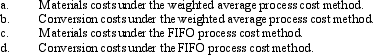 Triton Manufacturing Company began June 2014 with 10,000 units of inventory in process, 20 percent completed. During the period, 50,000 units were completed and transferred to the finished goods warehouse. Ending inventory consisted of 5,000 units, 70 percent completed. Materials were added at the beginning of the process. Required: Calculate the equivalent units for:   