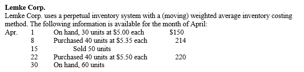   -Refer to the information provided for Lowery Company. If the company uses the FIFO inventory costing method, how much is ending inventory at March 31st? A) $40 B) $16 C) $12 D) $ 8