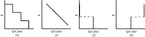 Figure 6-6    -The purchase of premium cable channels is an  all or nothing  choice.Which graph in Figure 6-6 best illustrates the cable market demand curve? A)  1 B)  2 C)  3 D)  4