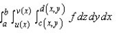 Express the integral as an iterated integral of the form   where E is the solid bounded by the surfaces    