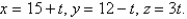 Find parametric equations for the line through the point (3,4,5)  that is parallel to the plane   and perpendicular to the line   A)    B)    C)    D)    E)   