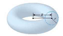 The volume of a solid torus (the donut-shaped solid shown in the figure)with r = 5 and R = 15 is    