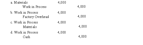 The journal entry to record the transfer of 1,600 units of part number 1177 with a value of $2.50 each, to work in process is  