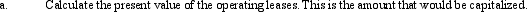 NOTE: This problem requires present value information. Charter Corp.manufactures office equipment and supplies throughout the U.S.The company owns property,plant,and equipment and also enters into operating leases for certain facilities.The company's tax rate is 35%.Listed below is selected financial data for Charter and the company's operating lease disclosure.      As an analyst you wish to restate Charter's operating leases into capital leases. Required:     