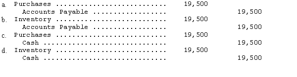 Iowa Cattle Company uses a perpetual inventory system.Iowa purchased cattle from Big D Ranch at a cost of $19,500,payable at time of delivery.The entry to record the delivery would be