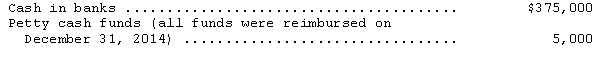 Donovan Company had the following cash balances at December 31,2014:   Cash in banks includes $125,000 of compensating balances against short-term borrowing arrangements at December 31,2014.The compensating balances are legally restricted as to withdrawal by Donovan.In the current asset section of Donovan's December 31,2014,balance sheet,what total amount should be reported as Cash? A) $380,000 B) $375,000 C) $255,000 D) $250,000 