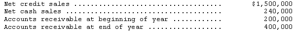 <strong>Brookville Corporation's books disclosed the following information for the year ended December 31,2014: Brookville's accounts receivable turnover is</strong> A)3.75 times. B)4.35 times. C)5.00 times. D)5.80 times.