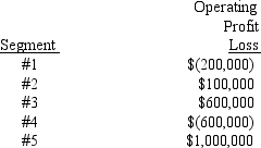 The following segments were identified for an enterprise:   Which of the five segments is a reportable segment? A)  All are reportable segments B)  All but 1 and 2 C)  3 and 5 only D)  All but 2