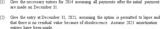On January 1,2014,Benjamin Industries leased equipment on an eight-year term at $15,000 annual rental payments,paid in advance.There is a bargain purchase option on December 31,2021 (end of lease),of $24,000.The economic life of the equipment is estimated to be 15 years.The interest rate is 12 percent.   