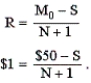 D Explanation: Value for one right = R = $1. Stock price, rights on = M<sub>0</sub> = $50. Subscription = S = ? (1) (2) Substitute (2) into (1): Stock price, ex-rights = M<sub>e</sub> = M<sub>0</sub> − R = $50 − $1 = $49.