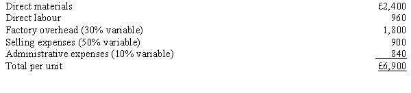 Reggie Ltd. manufactures a single product with the following unit costs for 1,000 units:   Recently, a company approached Reggie Ltd. about buying 100 units for £5,100 each. Currently, the models are sold to dealers for £7,800. Assume there is additional capacity for 60 more units and the firm has to reduce regular customer sales by 40 units in order to contract the special order. There are selling expenses on only the sales to the regular customers. What is the net income if the special order of 100 units is accepted? A)  £831,960 B)  £876,960 C)  £1,011,600 D)  £900,000