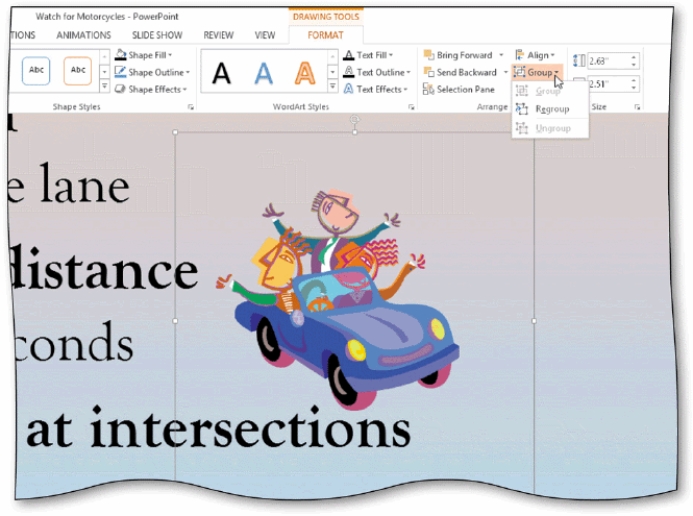   -To regroup an object,you must first display the ____________________,as shown in the accompanying figure.