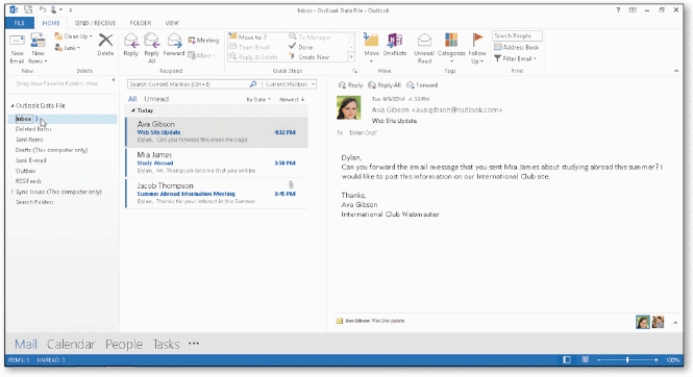   -As shown in the accompanying figure,the ____ contains the Inbox. A)  ribbon B)  title bar C)  Navigation Pane D)  File tab