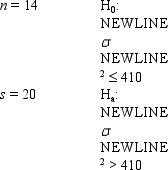 Exhibit 11-5   -Refer to Exhibit 11-5. The null hypothesis is to be tested at the 5% level of significance. The critical value(s)  from the table is(are)  A) 22.3621 B) 23.6848 C) 5.00874 and 24.7356 D) 5.62872 and 26.119