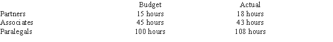 Hicks and Greene,a CPA firm that uses job order costing,is analyzing the profitability of its audits.During the year,the firm audited the Esterline Company,for which it charged $20,000.Budget information for the firm follows:   Partner,associates and paralegal hourly salary rates are $100,$60 and $20,respectively. Budgeted and actual time for the Esterline audit follows:   In addition,the firm incurred $2,320 in travel costs related to Esterline,but the firm had budgeted for $2,500 of direct costs. (a)Assuming that Hicks and Greene allocates overhead to jobs using direct labor cost as the cost driver,compute the predetermined overhead rate. (b)Compute the cost of the Esterline audit. (c)Prepare a cost performance report for the Esterline audit. (d)Compute the profit that Hicks and Greene had on the Esterline audit.