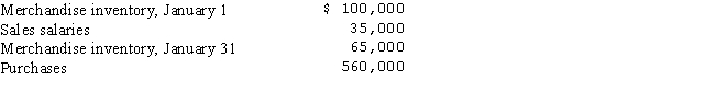 The following data were taken from Mansfield Merchandisers on January 31:   What was the Cost of goods sold in January? A) $595,000 B) $660,000 C) $630,000 D) $545,000