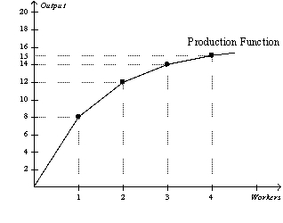 Figure 18-3    -Refer to Figure 18-3.What is the marginal product of the fourth worker? A)  1 unit B)  2 units C)  3.75 units D)  15 units