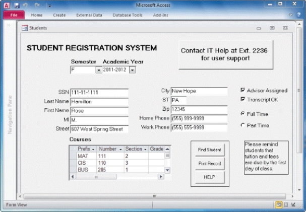 <strong> In a data entry screen, such as that shown in the accompanying figure, a ____ can display messages or provide a place for a user to enter data.</strong> A) text box B) drop-down list box C) check box D) radio box