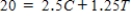 <strong>Suppose a cup of coffee at the campus coffee shop is $2.50 and a cup of hot tea is $1.25 and that a student's beverage budget is $20 per week.What is the algebraic expression of the budget?</strong> A) B) C) D)