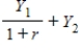 <strong>Draw a two period budget line where the borrow/lending rate of interest,r,allows consumers to choose consumption in each of the two periods.C1 and C2 given their anticipated income on two periods,Y1 and Y2.The horizontal (C1)intercept is</strong> A) B) C) D)