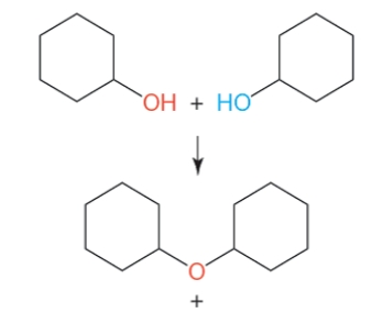 Figure 3.6B   -The figure above illustrates a ____ reaction that produces one ____ and a ____. A)  condensation; hydroxyl; polymer B)  condensation; water molecule; polymer C)  cleavage; water molecule; monomer D)  rearrangement; water molecule; polymer E)  rearrangement; hydrogen ion; polymer 