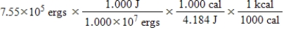 Which response has the correct number of significant figures and units for the following mathematical operation?   A) 1.804 × 10<sup>-5</sup> J/cal B) 2 × 10<sup>-5</sup> kcal C) 1.804 × 10<sup>-5</sup> kcal D) 1.80 × 10<sup>-5</sup> kcal E) 1.8 × 10<sup>-5</sup> kcal